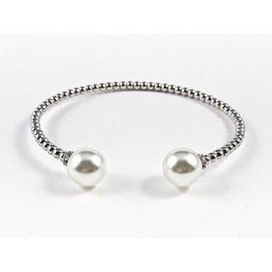 Beautiful Bead Texture Band Duo Pearl End Bracelet